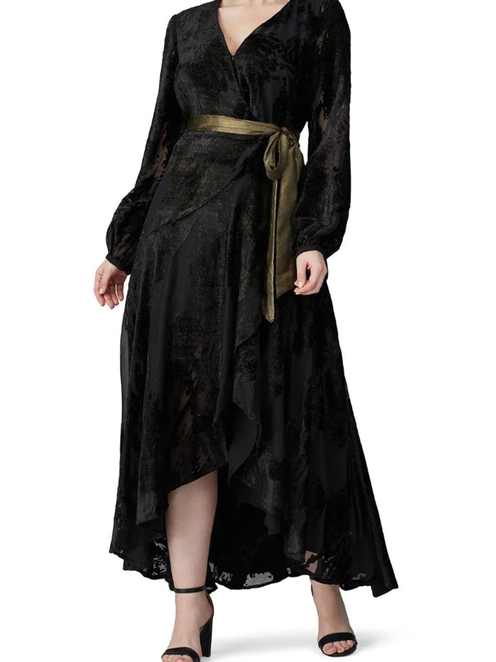 HUTCH Celine Gown Elegant Black Burnout Velvet Maxi Wrap Dress Party Wedding S - Picture 11 of 11